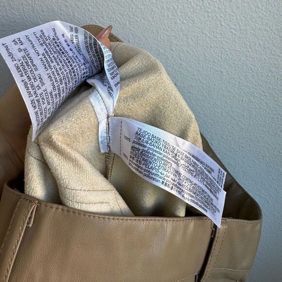 Zara Faux Leather Flare Leg Pants Size 28 Medium Tan Nude Stretch High Rise - Picture 8 of 8